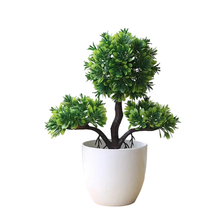 Artificial bonsai plant in pot made of plastic for home and office desk decoration