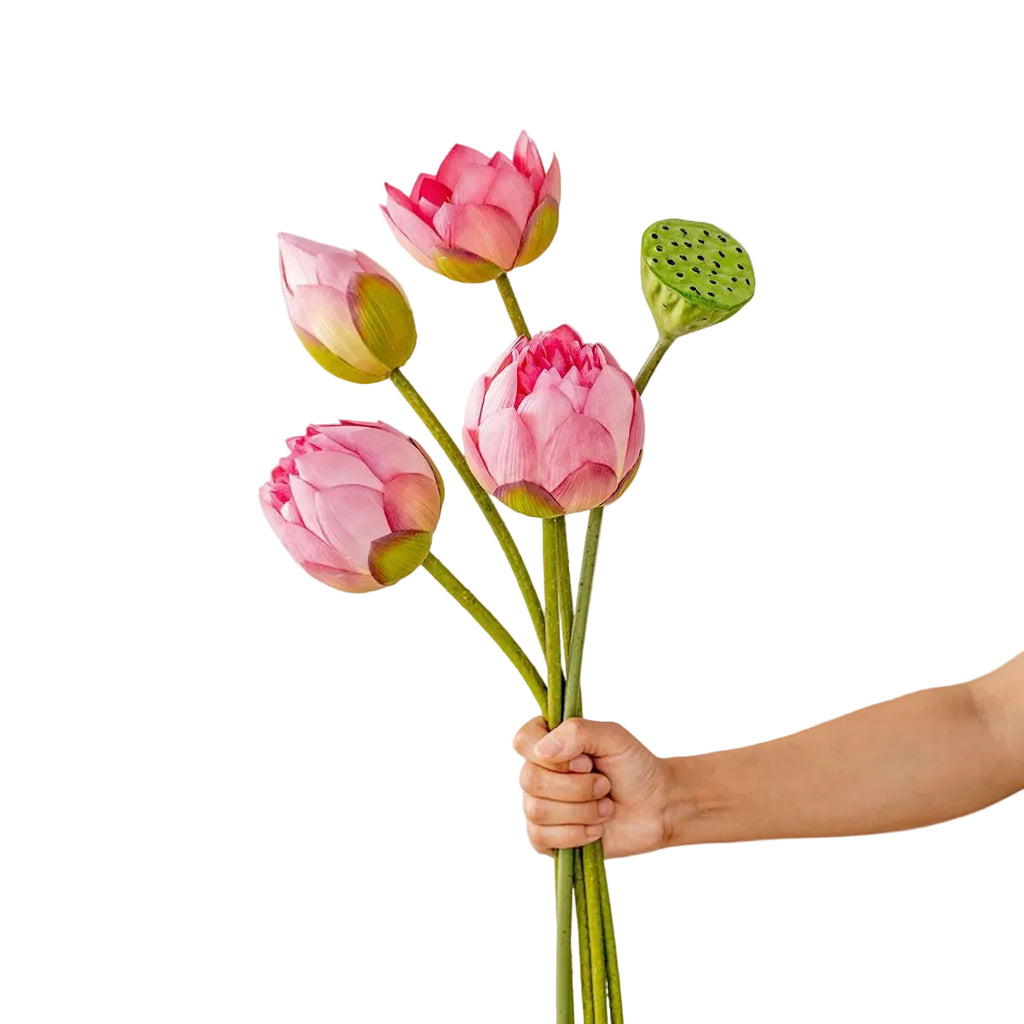 Artificial lotus flower and seed pod made of silk for home decoration and wedding decor