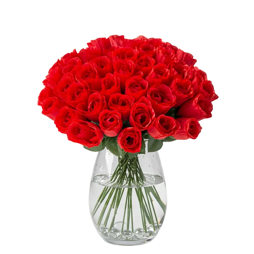 Artificial silk rose flower stem in red color for home decoration and wedding decor