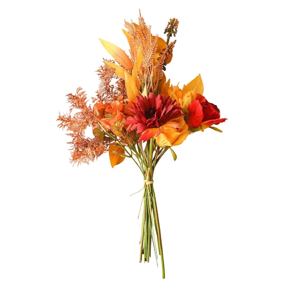 Autumn dried flower bouquet with artificial green plants for home and wedding decoration