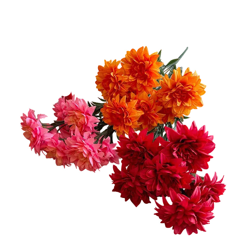 Artificial dahlia flower bouquet with silk rose and peony blooms for desktop and home decoration